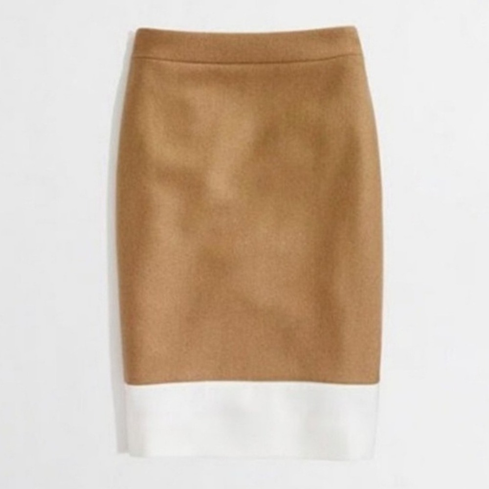 J Crew Womens Size 6 Colorblock Wool Blend The Pencil Skirt in Tan/Cream 114